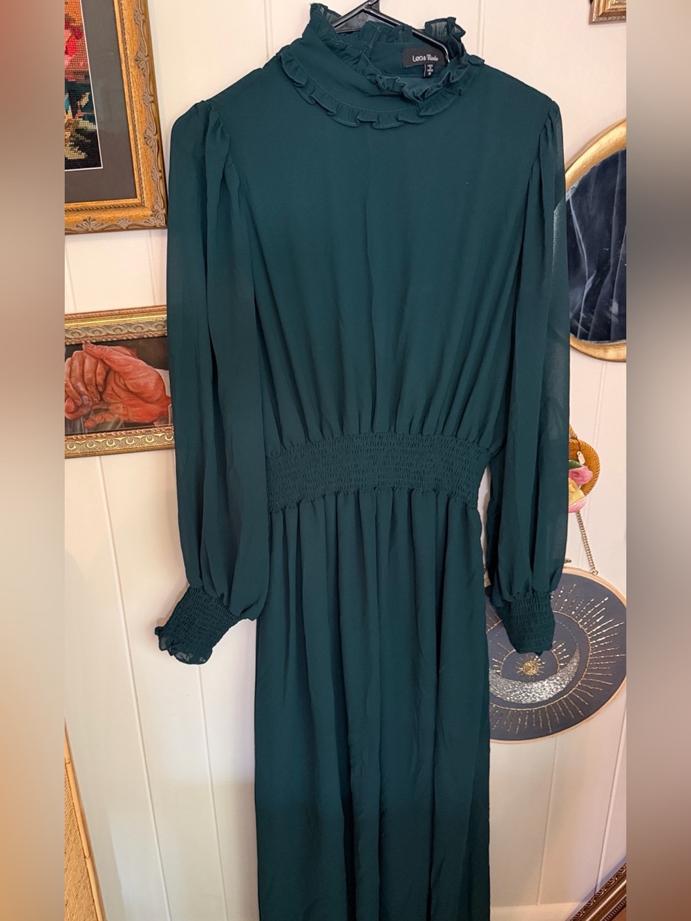 Lea & Viola Ruffle Neck Maxi Dress Green Medium